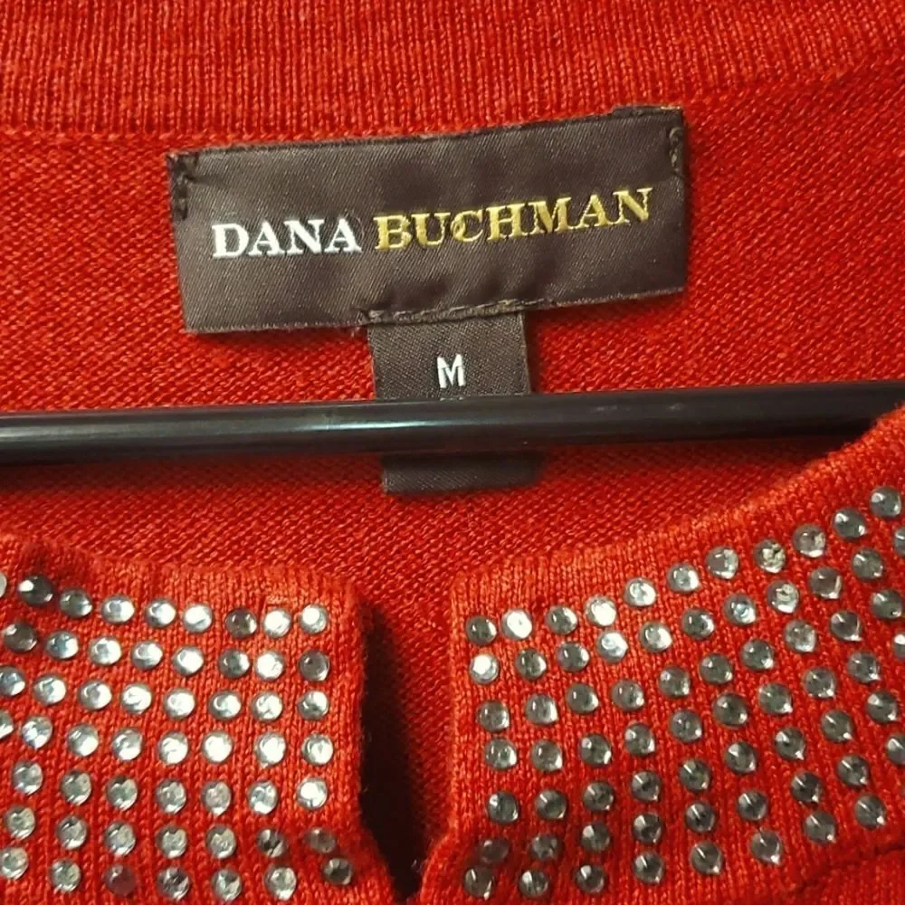 Dana Buchman Women’s Red Rhinestone  Sweater, Size Medium